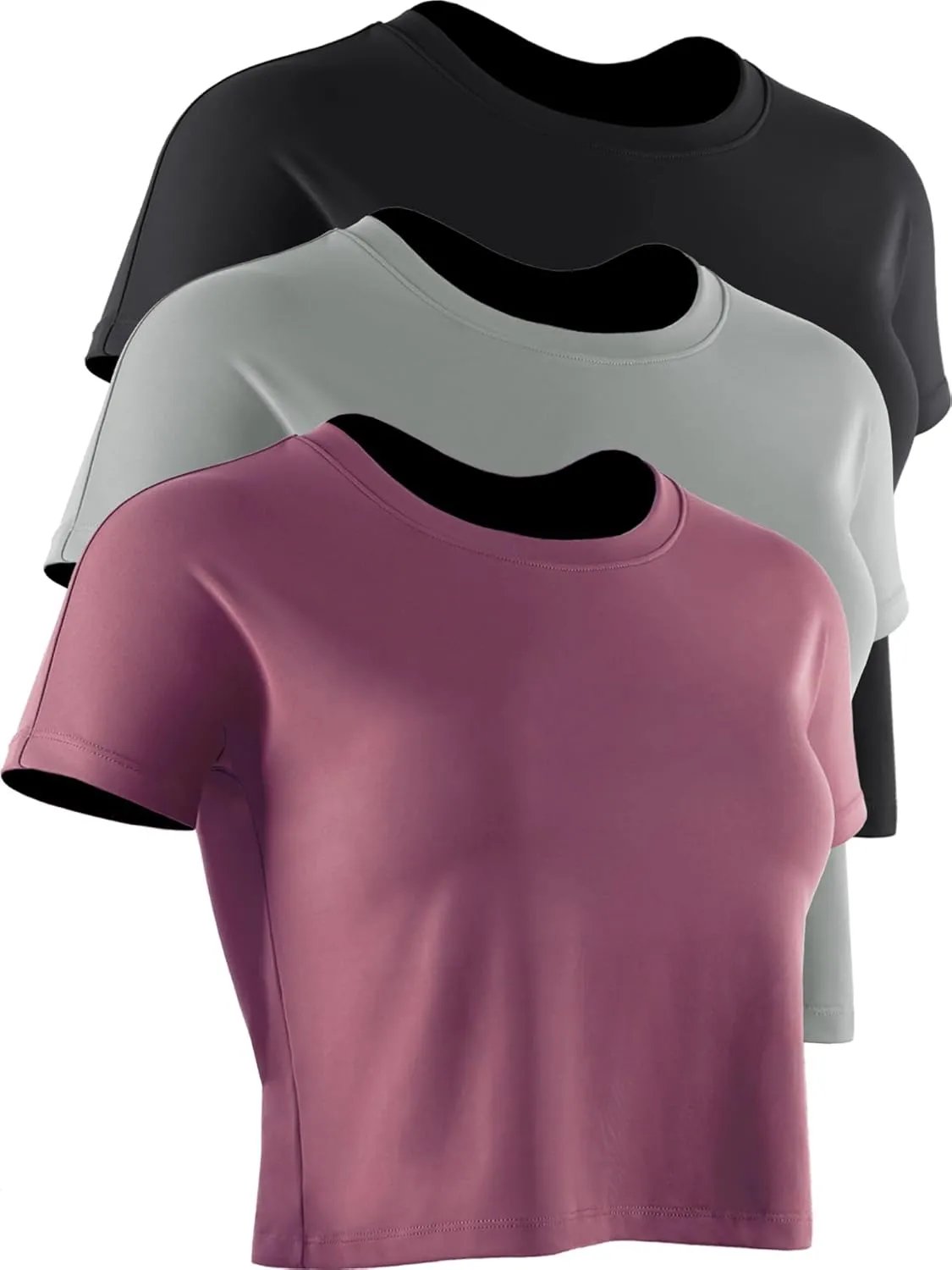 CADMUS 3 Pieces Workout Crop Tops Women Dry Fit Athletic Shirts Short Sleeve for Yoga Running