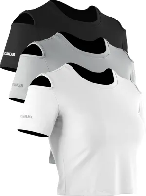 CADMUS 3 Pieces Workout Crop Tops Women Dry Fit Athletic Shirts Short Sleeve for Yoga Running