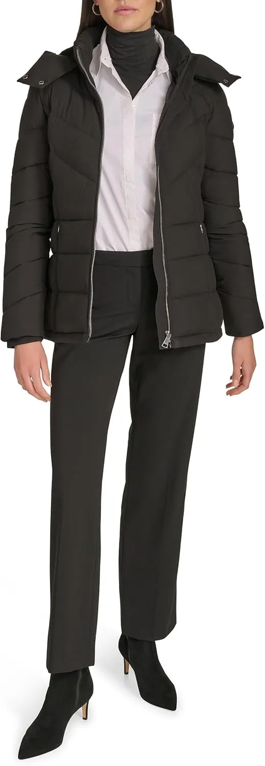 Calvin Klein Women's Hooded Zip Front Puffer Long Sleeve Coat