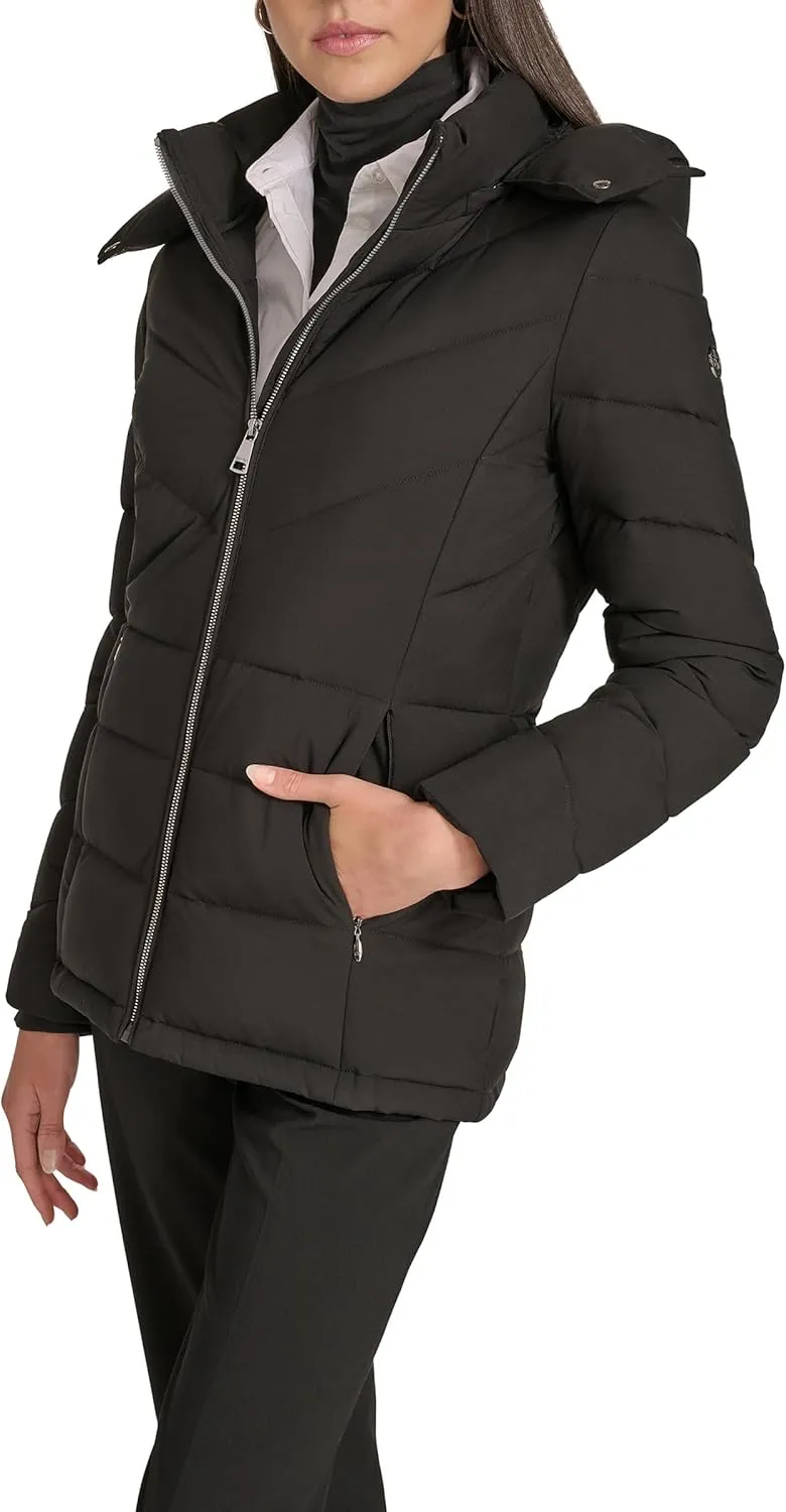 Calvin Klein Women's Hooded Zip Front Puffer Long Sleeve Coat