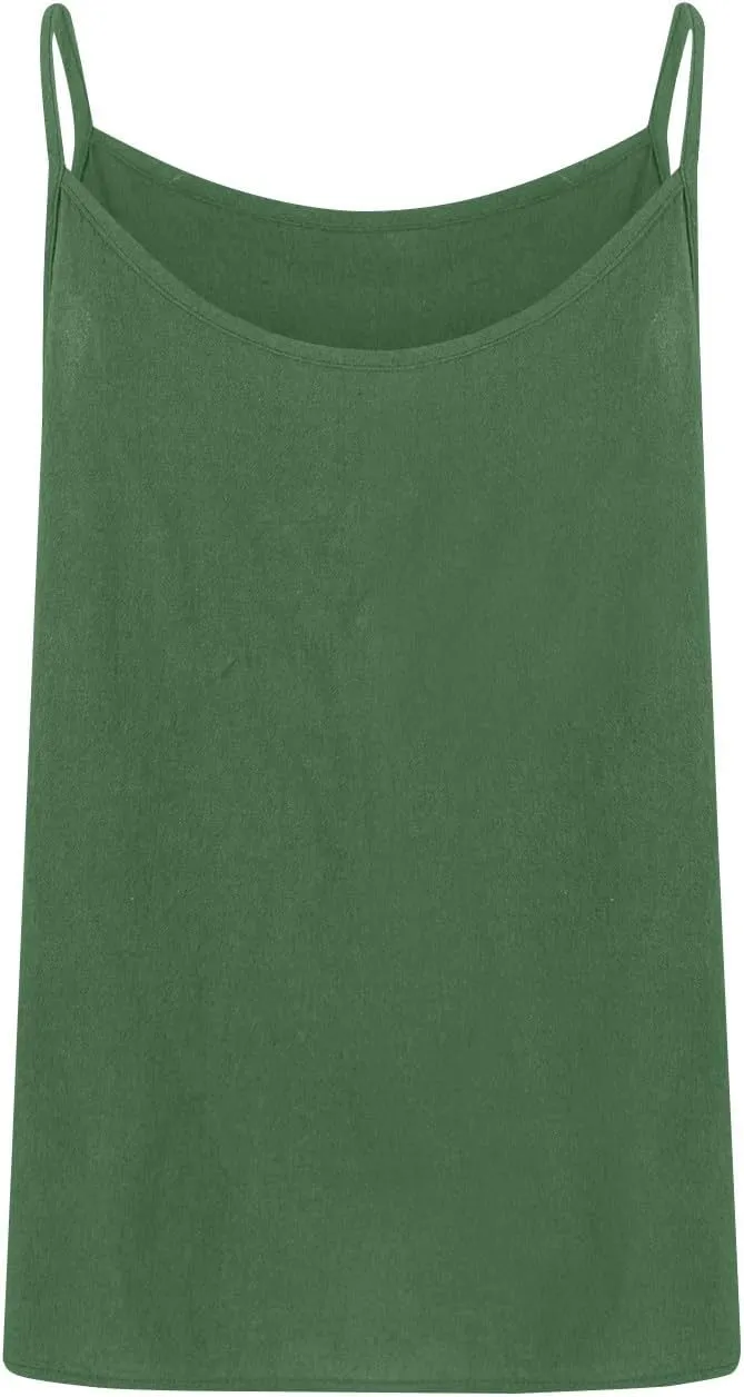 Camisole Tops for Women Summer V Neck Sleeveless Tops Loose Fit Swing Spaghetti Strap Cotton Linen Cami Tank Top