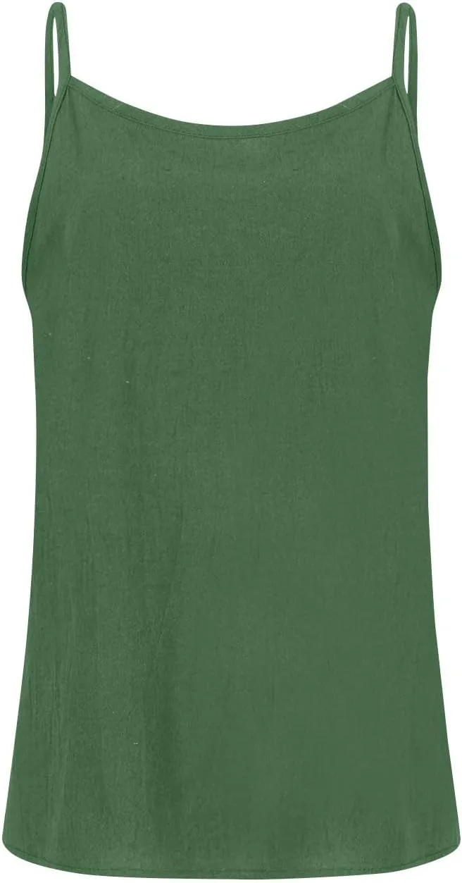 Camisole Tops for Women Summer V Neck Sleeveless Tops Loose Fit Swing Spaghetti Strap Cotton Linen Cami Tank Top