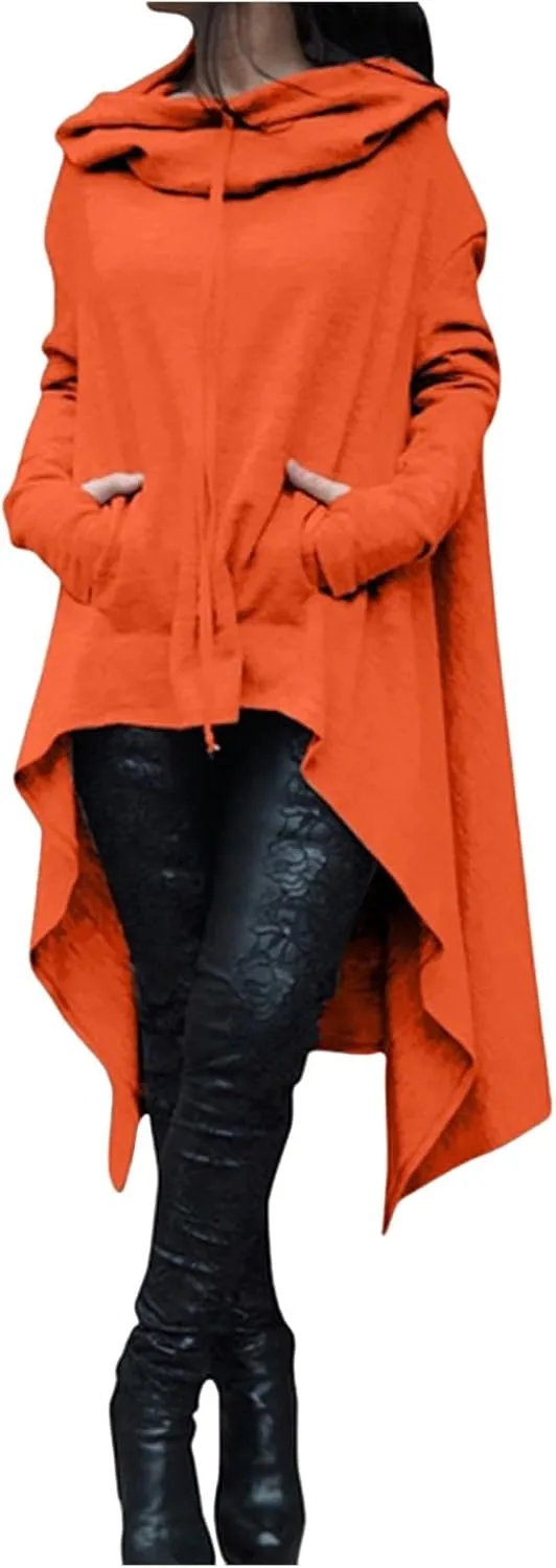 Canbebig Asymmetrical Tops for Women Casual Cowl Neck Long Sleeve Sweatshirts Loose Pullover Oversized Hoodies with Pockets