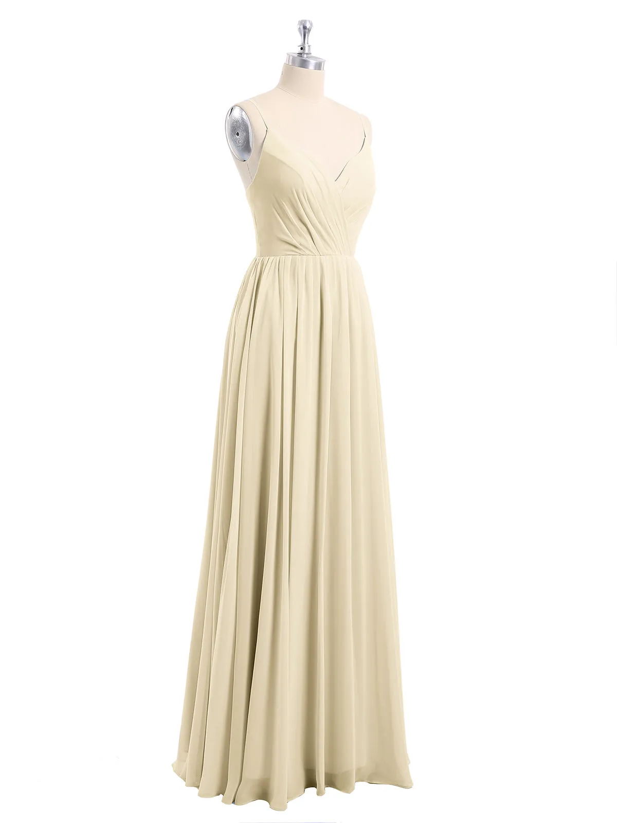 Chiffon Bridesmaid Dresses with Spaghetti Straps-Champagne