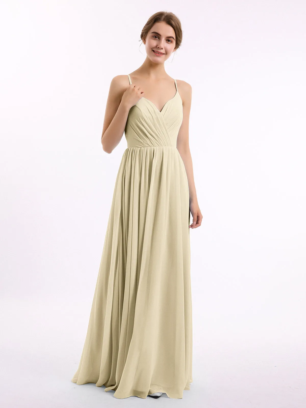 Chiffon Bridesmaid Dresses with Spaghetti Straps-Champagne