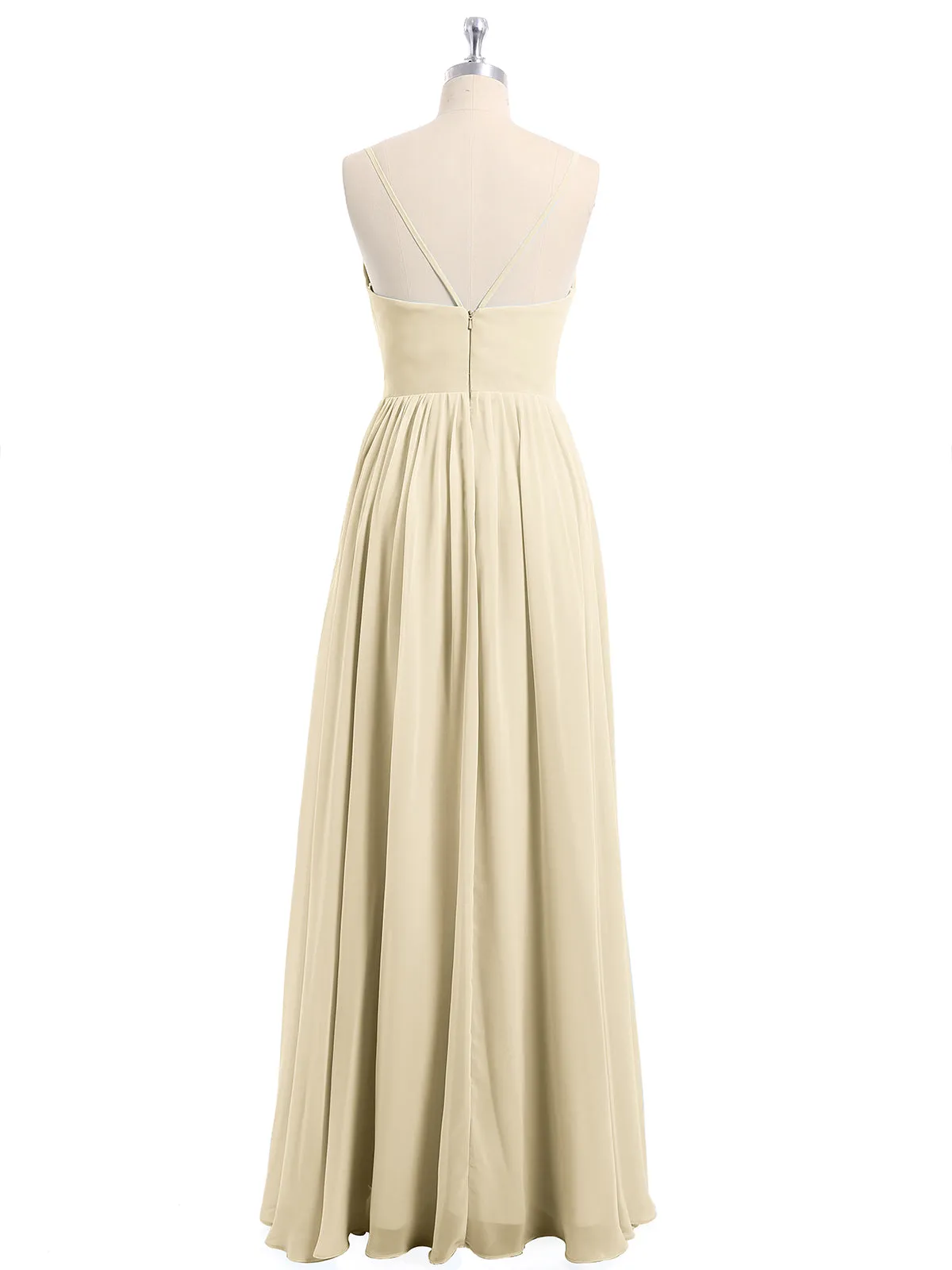 Chiffon Bridesmaid Dresses with Spaghetti Straps-Champagne