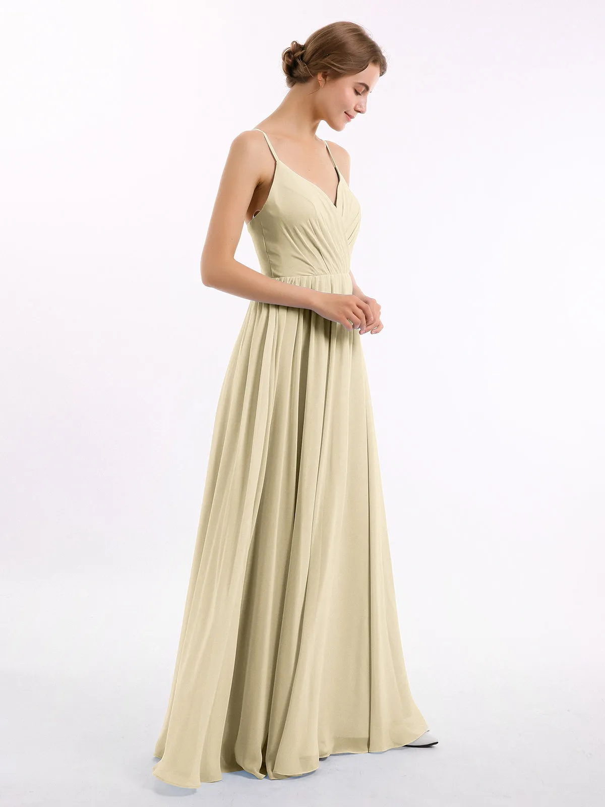 Chiffon Bridesmaid Dresses with Spaghetti Straps-Champagne