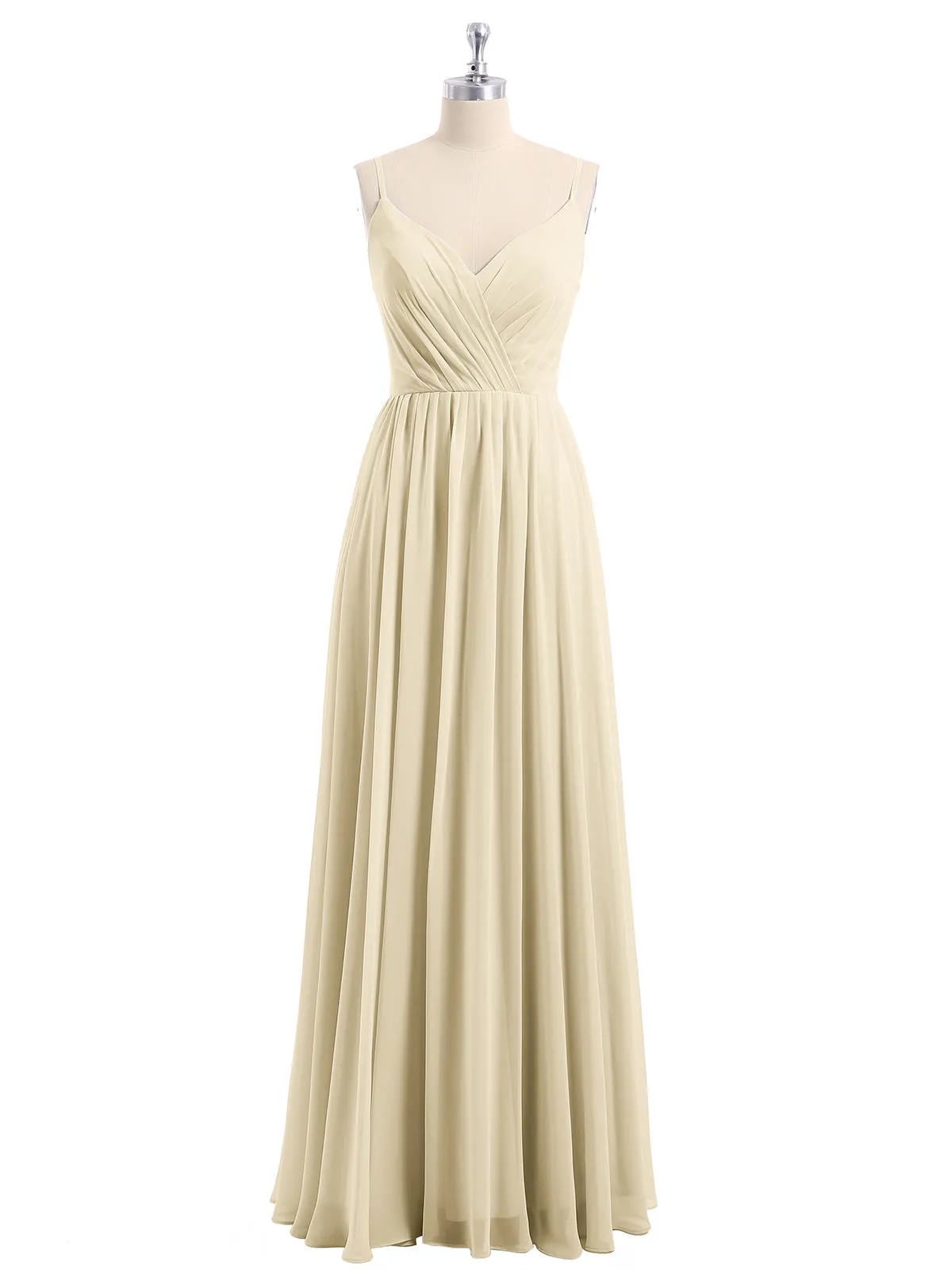 Chiffon Bridesmaid Dresses with Spaghetti Straps-Champagne
