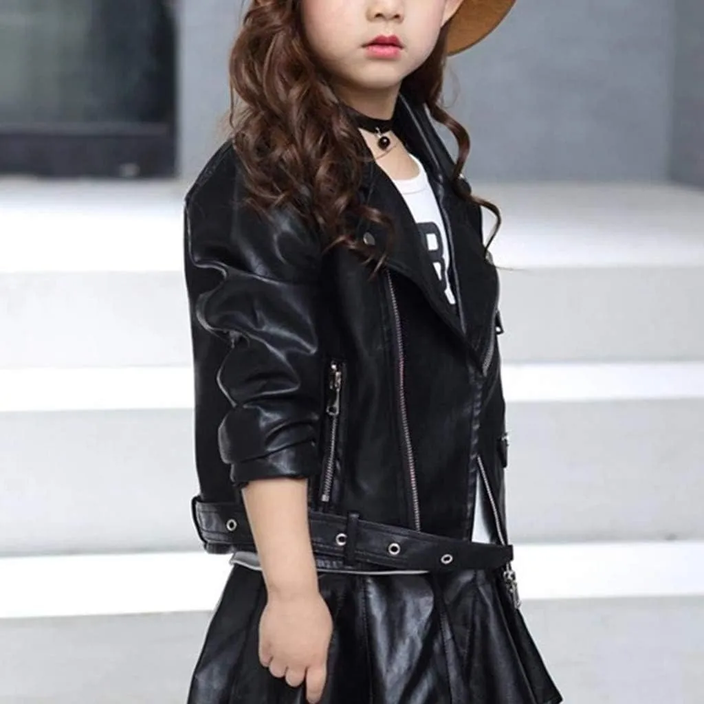 Children's Jacket Girl Boy Motorcycle Jacket Kid Outwear Solid Color Zipper Crop Coat Winter Coat Leather Windbreaker