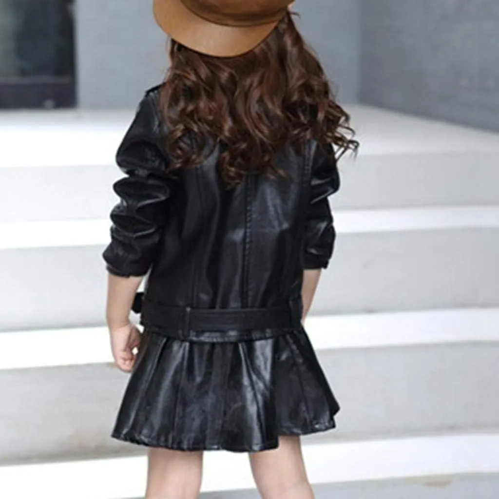 Children's Jacket Girl Boy Motorcycle Jacket Kid Outwear Solid Color Zipper Crop Coat Winter Coat Leather Windbreaker