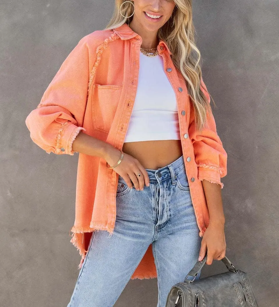 chouyatou Women's Fall Oversized Jean Jacket Casual Button Down Denim Shacket Jacket