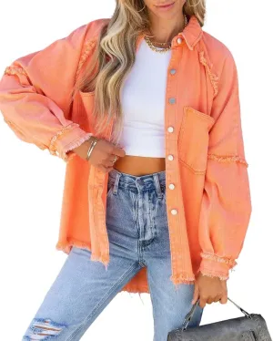 chouyatou Women's Fall Oversized Jean Jacket Casual Button Down Denim Shacket Jacket