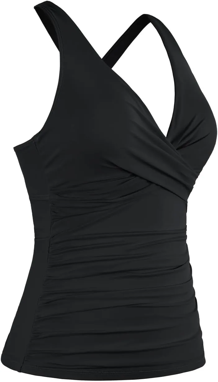Cindy's aunt Women's Underwire Tankini Tops Ruched Crossback Swim Tops Tummy Control Bathing Suit Top No Bottom