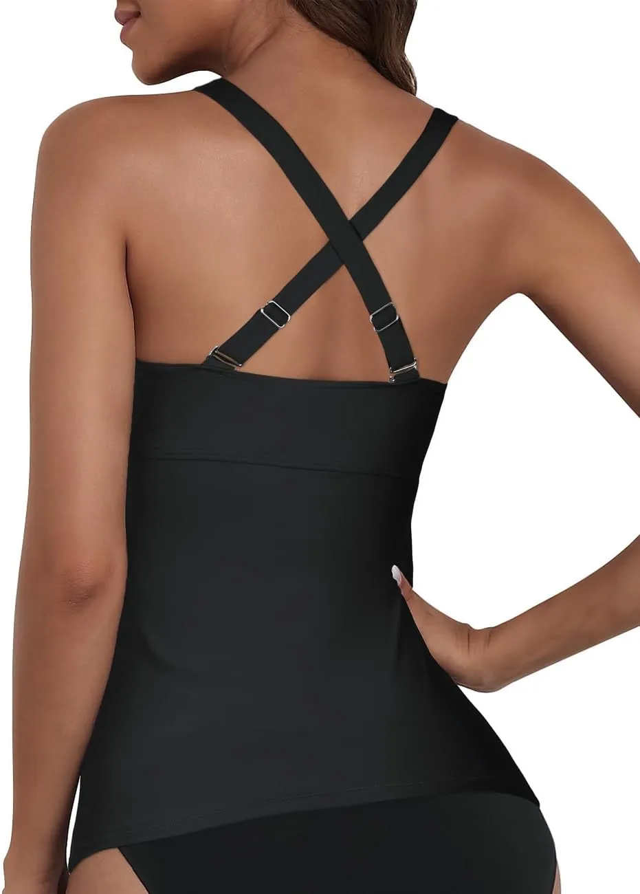 Cindy's aunt Women's Underwire Tankini Tops Ruched Crossback Swim Tops Tummy Control Bathing Suit Top No Bottom