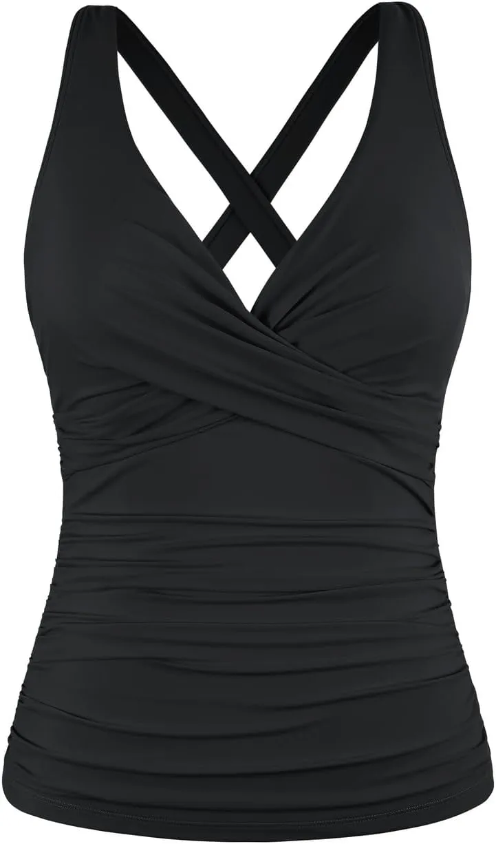 Cindy's aunt Women's Underwire Tankini Tops Ruched Crossback Swim Tops Tummy Control Bathing Suit Top No Bottom