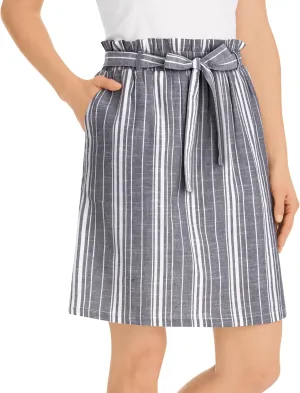 Collections Etc Stylish Striped Elasticized Tie-Waist Skort with Pockets Grey