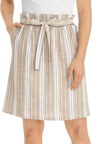 Collections Etc Stylish Striped Elasticized Tie-Waist Skort with Pockets Khaki