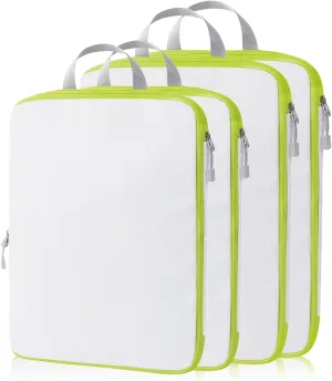 Compression Packing Cubes, 4 Set Packing Cubes for Travel Compression, Lightweight Compressible Package Organizer for Carry On and Suitcases, White and Green