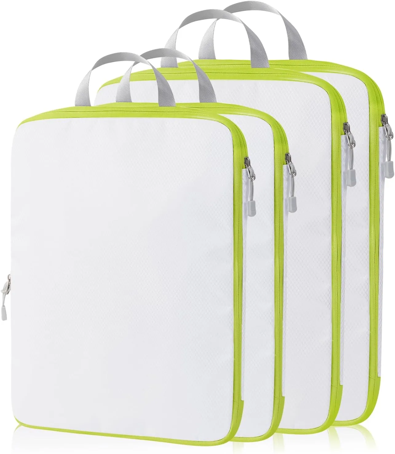 Compression Packing Cubes, 4 Set Packing Cubes for Travel Compression, Lightweight Compressible Package Organizer for Carry On and Suitcases, White and Green