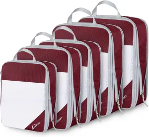 Compression Packing Cubes, 5 Set Packing Cubes for Travel Compression, Lightweight Compressible Package Organizer for Carry On and Suitcases, Wine
