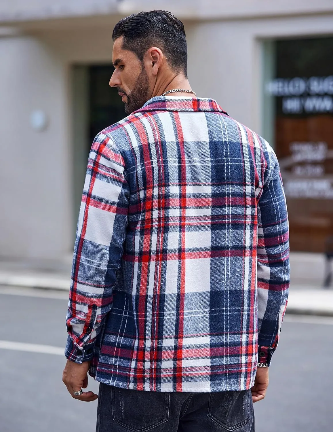 COOFANDY Men's Flannel Shirts Casual Button Down Plaid Shirt Jacket Long Sleeve Fleece Shacket with Pockets