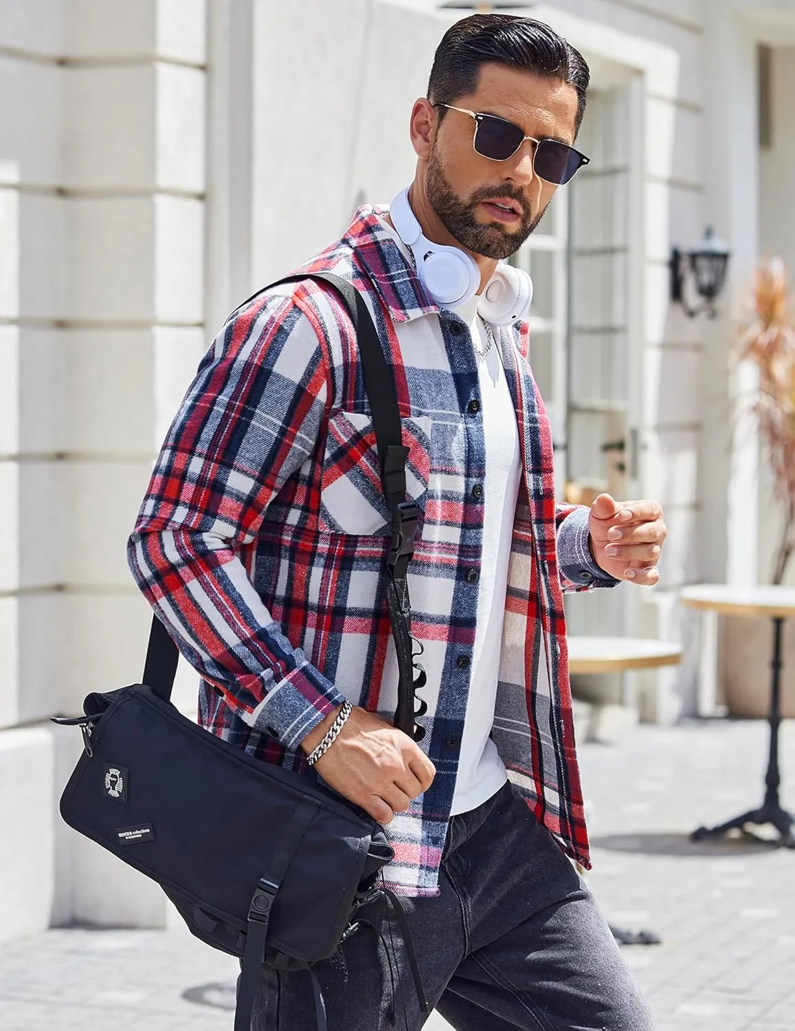 COOFANDY Men's Flannel Shirts Casual Button Down Plaid Shirt Jacket Long Sleeve Fleece Shacket with Pockets