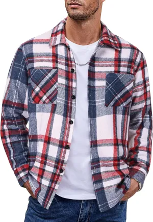 COOFANDY Men's Flannel Shirts Casual Button Down Plaid Shirt Jacket Long Sleeve Fleece Shacket with Pockets