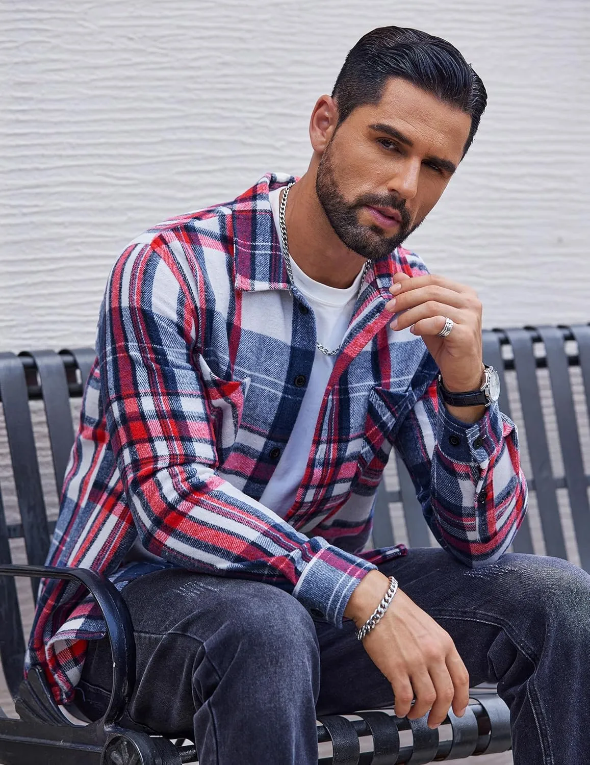 COOFANDY Men's Flannel Shirts Casual Button Down Plaid Shirt Jacket Long Sleeve Fleece Shacket with Pockets