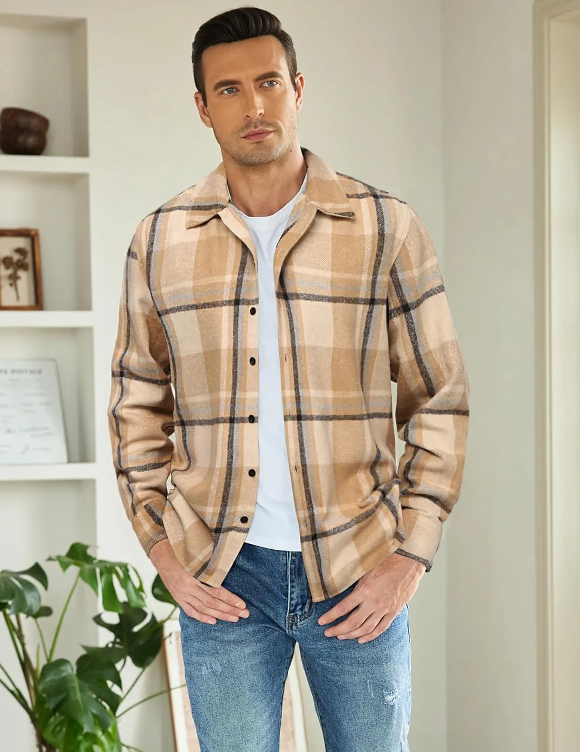 COOFANDY Men's Flannel Shirts Casual Button Down Plaid Shirt Jacket Long Sleeve Fleece Shacket
