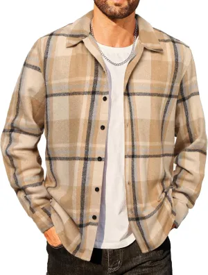 COOFANDY Men's Flannel Shirts Casual Button Down Plaid Shirt Jacket Long Sleeve Fleece Shacket