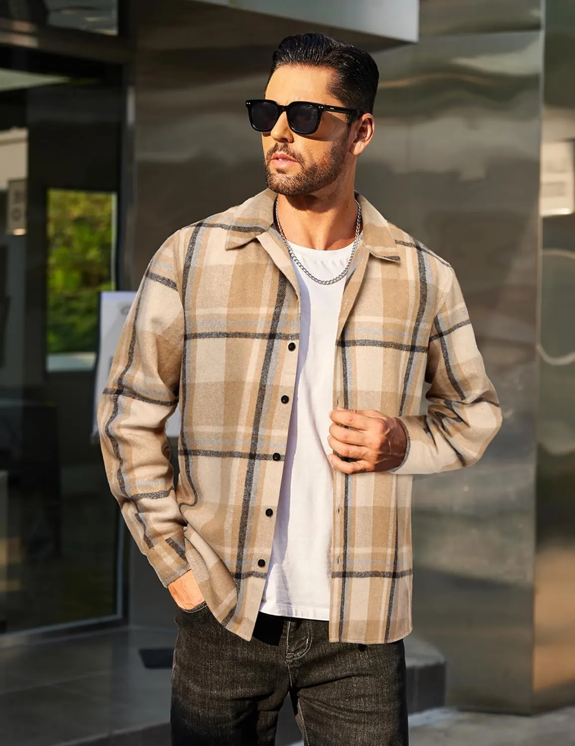 COOFANDY Men's Flannel Shirts Casual Button Down Plaid Shirt Jacket Long Sleeve Fleece Shacket