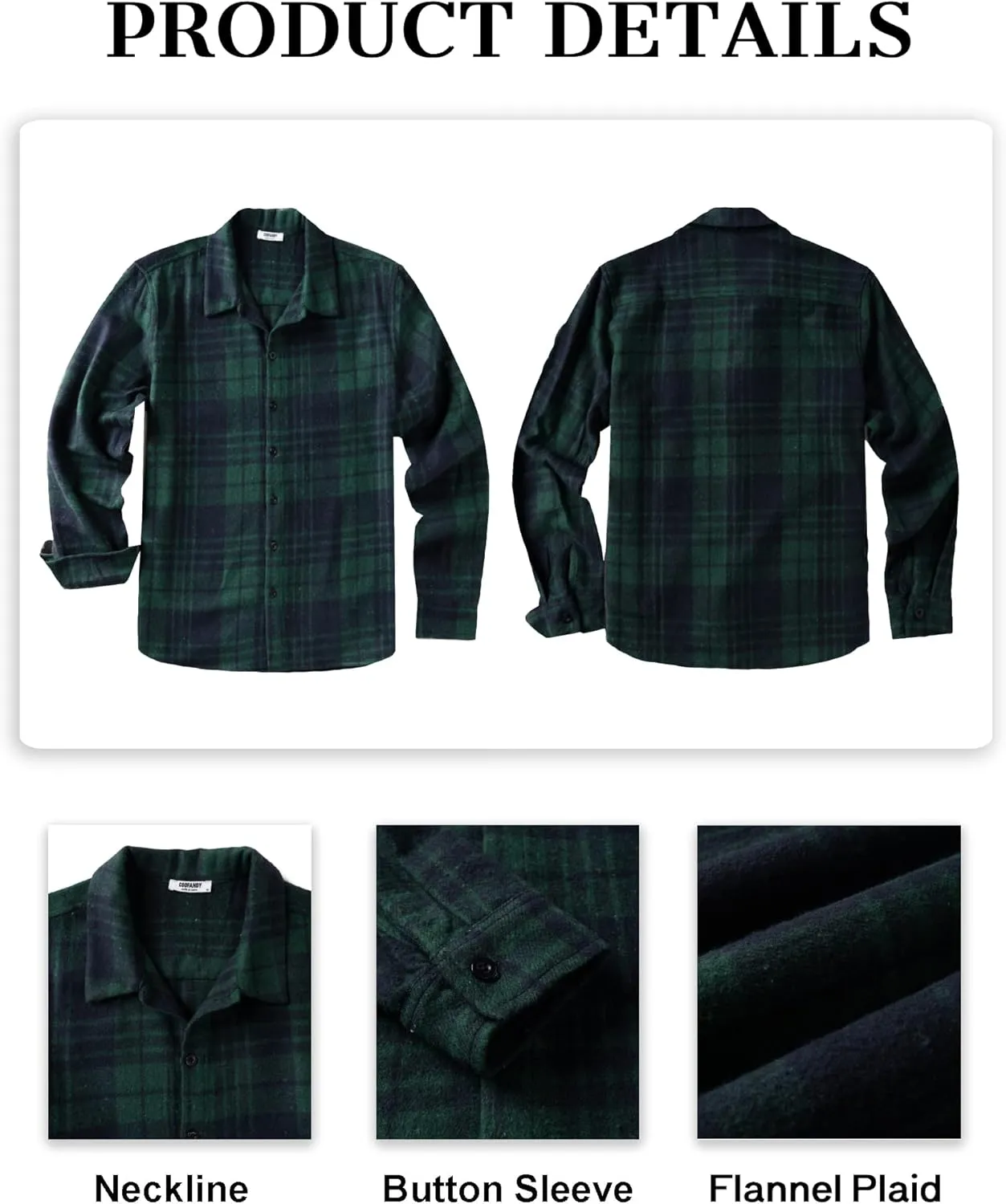 COOFANDY Men's Flannel Shirts Casual Button Down Plaid Shirt Jacket Long Sleeve Fleece Shacket