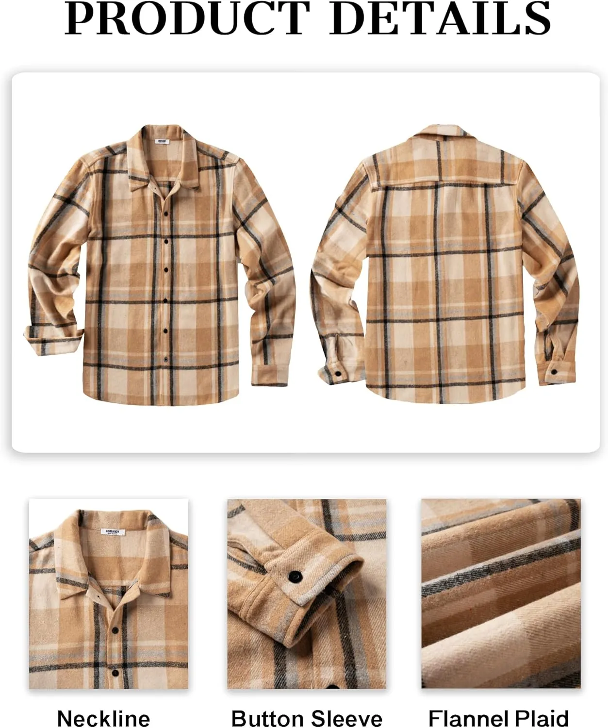 COOFANDY Men's Flannel Shirts Casual Button Down Plaid Shirt Jacket Long Sleeve Fleece Shacket