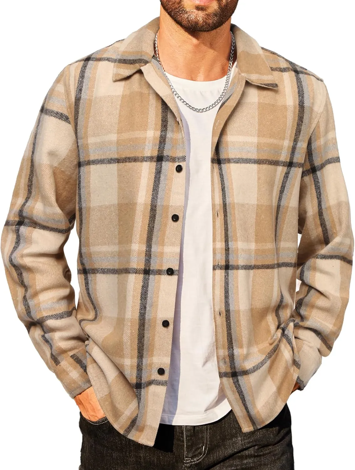 COOFANDY Men's Flannel Shirts Casual Button Down Plaid Shirt Jacket Long Sleeve Fleece Shacket