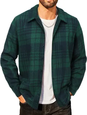 COOFANDY Men's Flannel Shirts Casual Button Down Plaid Shirt Jacket Long Sleeve Fleece Shacket
