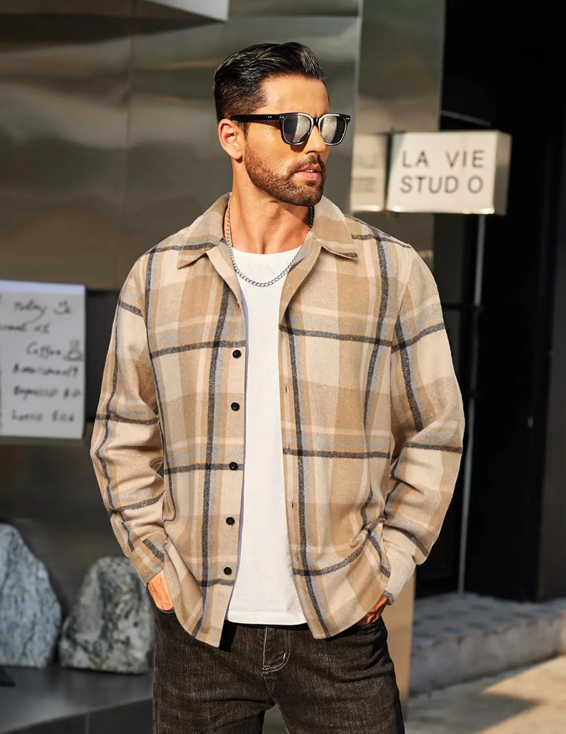 COOFANDY Men's Flannel Shirts Casual Button Down Plaid Shirt Jacket Long Sleeve Fleece Shacket