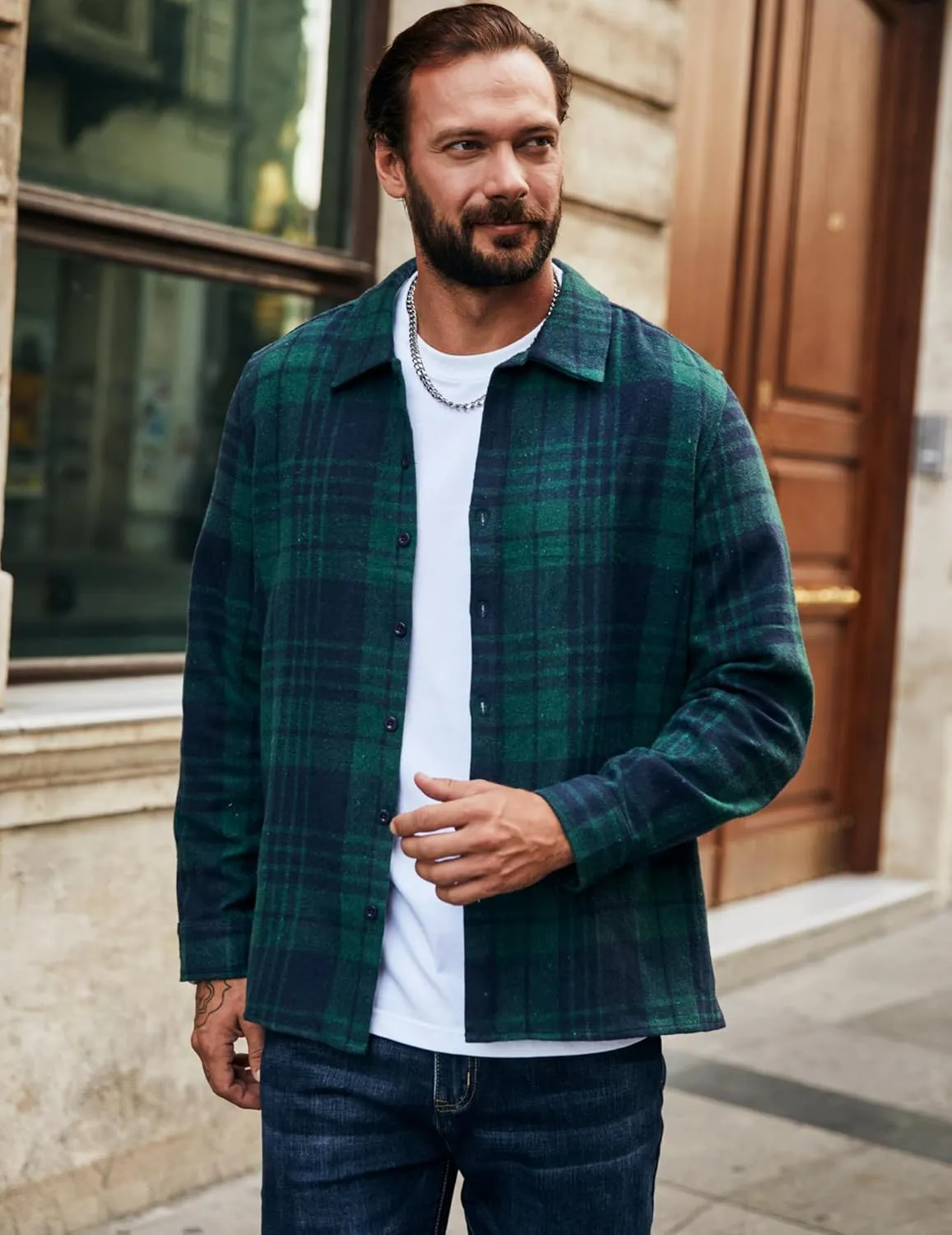 COOFANDY Men's Flannel Shirts Casual Button Down Plaid Shirt Jacket Long Sleeve Fleece Shacket