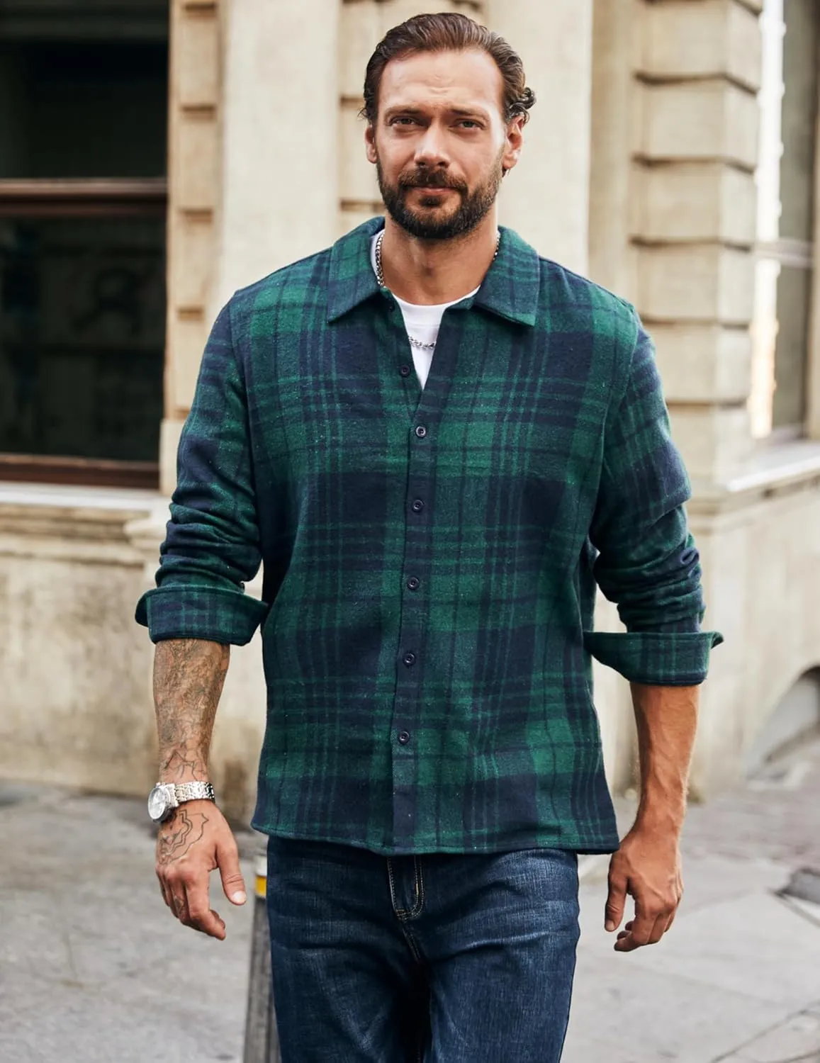 COOFANDY Men's Flannel Shirts Casual Button Down Plaid Shirt Jacket Long Sleeve Fleece Shacket