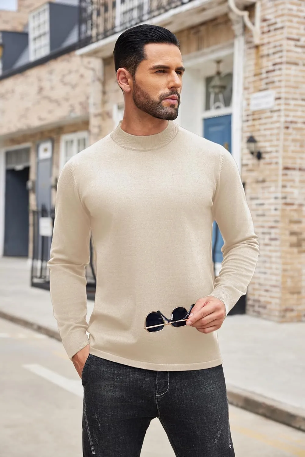 COOFANDY Men's Mock Turtleneck Long Sleeve T Shirts Basic Casual Knitted Half Neck Thermal Lightweight Pullover Sweater