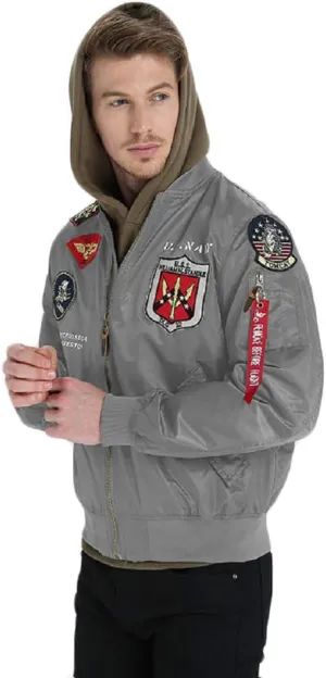 CORIRESHA Mens Outdoor Embroidered Patches Slim Fit US Navy Bomber Jackets Windbreaker