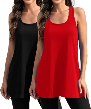 Cotton Racerback Workout Yoga Tops for Women Loose Fit Athletic Long Tanks Moisture Wicking Gym Shirts 2 Pack