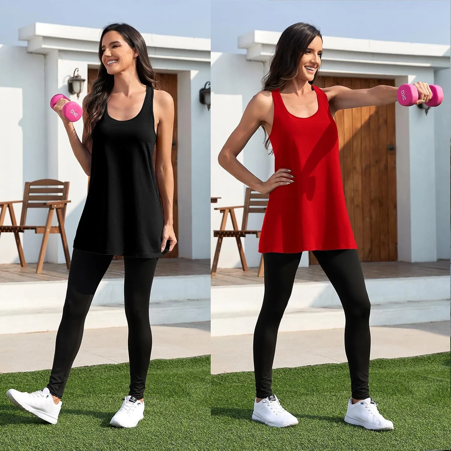 Cotton Racerback Workout Yoga Tops for Women Loose Fit Athletic Long Tanks Moisture Wicking Gym Shirts 2 Pack