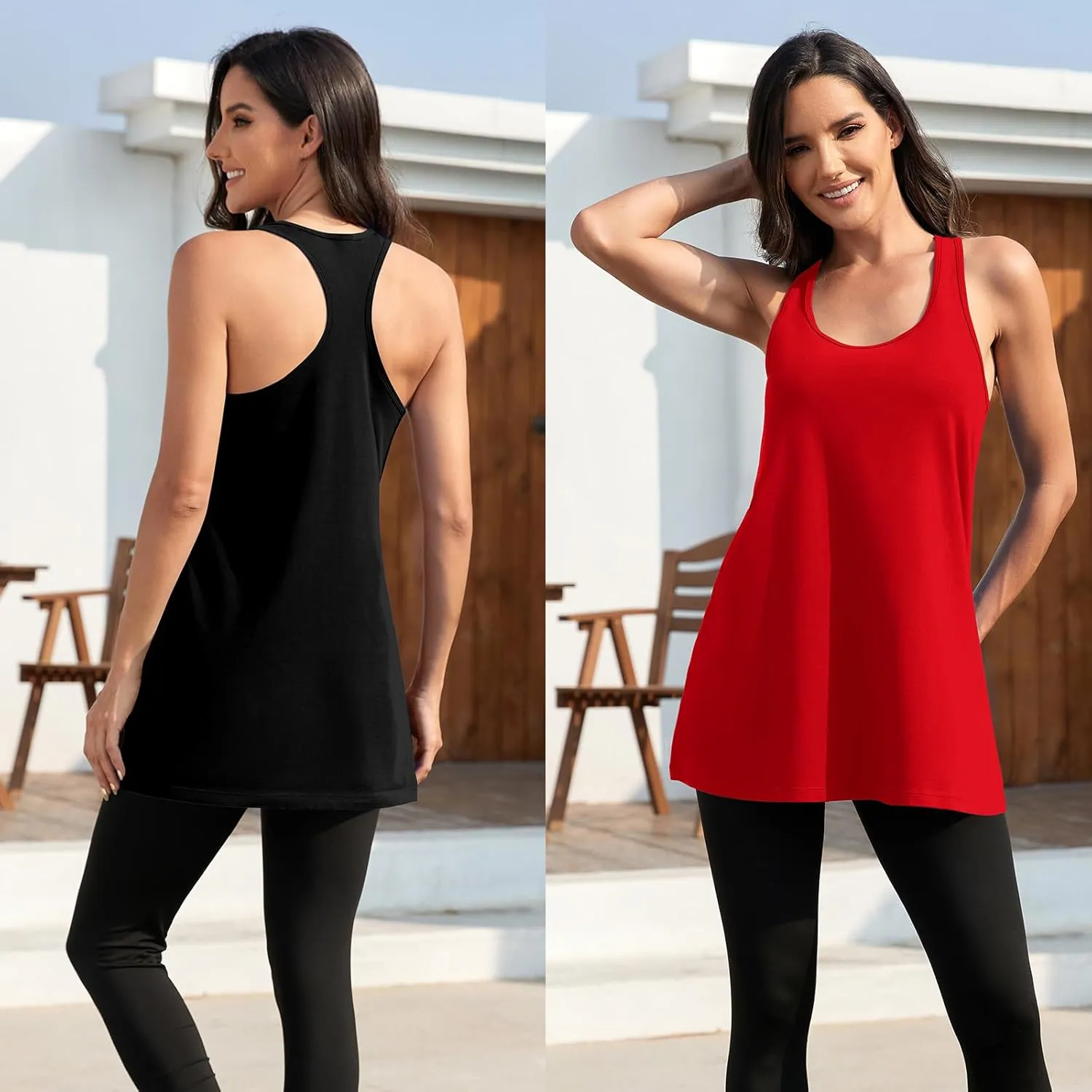 Cotton Racerback Workout Yoga Tops for Women Loose Fit Athletic Long Tanks Moisture Wicking Gym Shirts 2 Pack