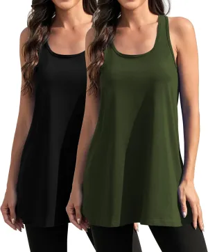 Cotton Racerback Workout Yoga Tops for Women Loose Fit Athletic Long Tanks Moisture Wicking Gym Shirts 2 Pack