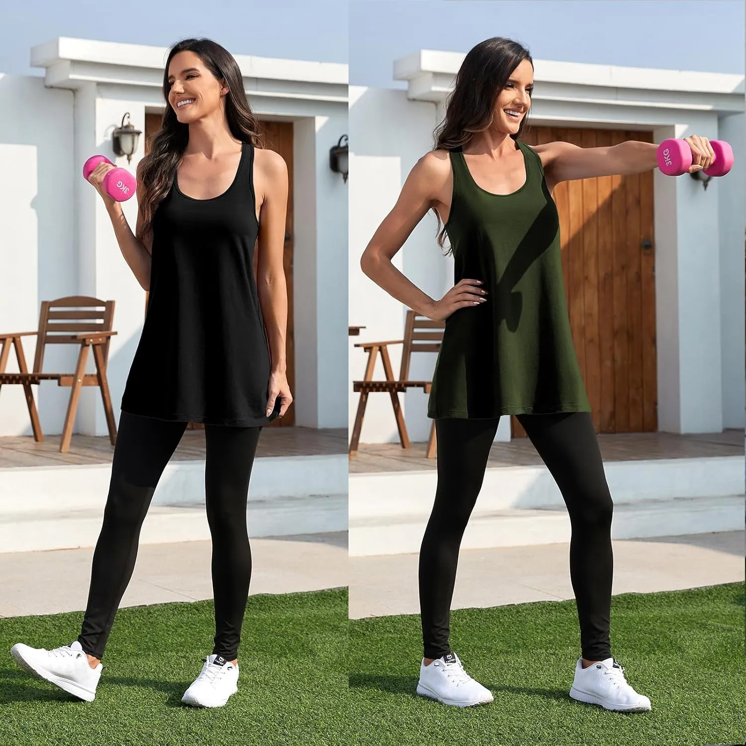 Cotton Racerback Workout Yoga Tops for Women Loose Fit Athletic Long Tanks Moisture Wicking Gym Shirts 2 Pack