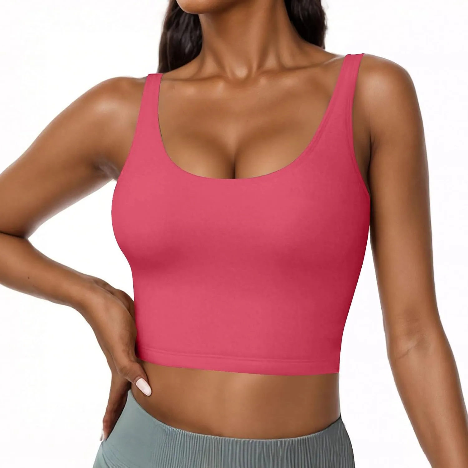 Cotton Tank Top with Built in Bra for Women Adjustable Strap Workout Camisole Yoga Shirts Layer Padded Bra Tank Tops