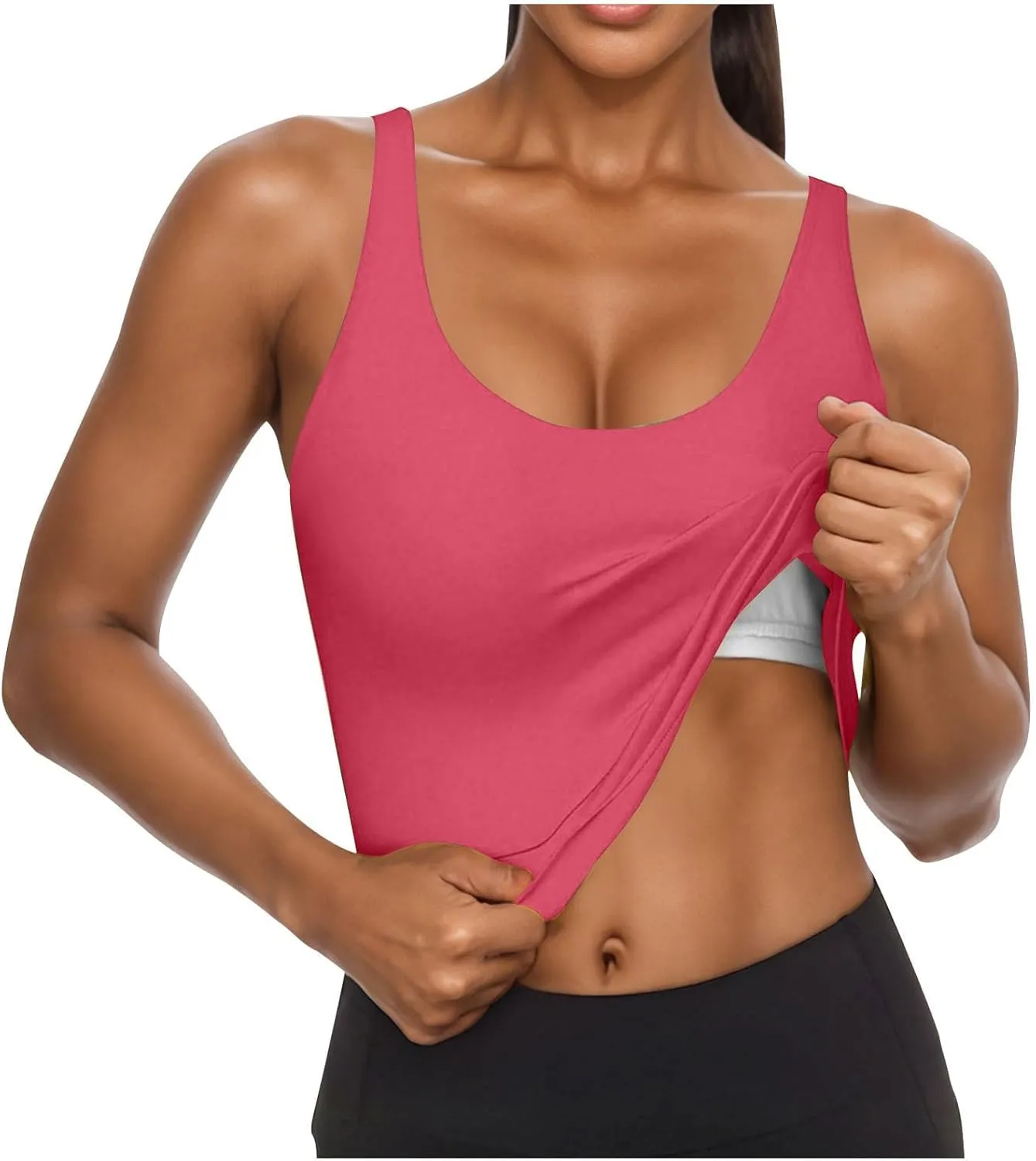 Cotton Tank Top with Built in Bra for Women Adjustable Strap Workout Camisole Yoga Shirts Layer Padded Bra Tank Tops