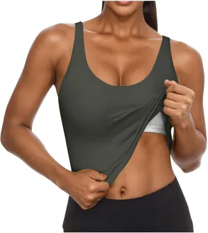 Cotton Tank Top with Built in Bra for Women Adjustable Strap Workout Camisole Yoga Shirts Layer Padded Bra Tank Tops