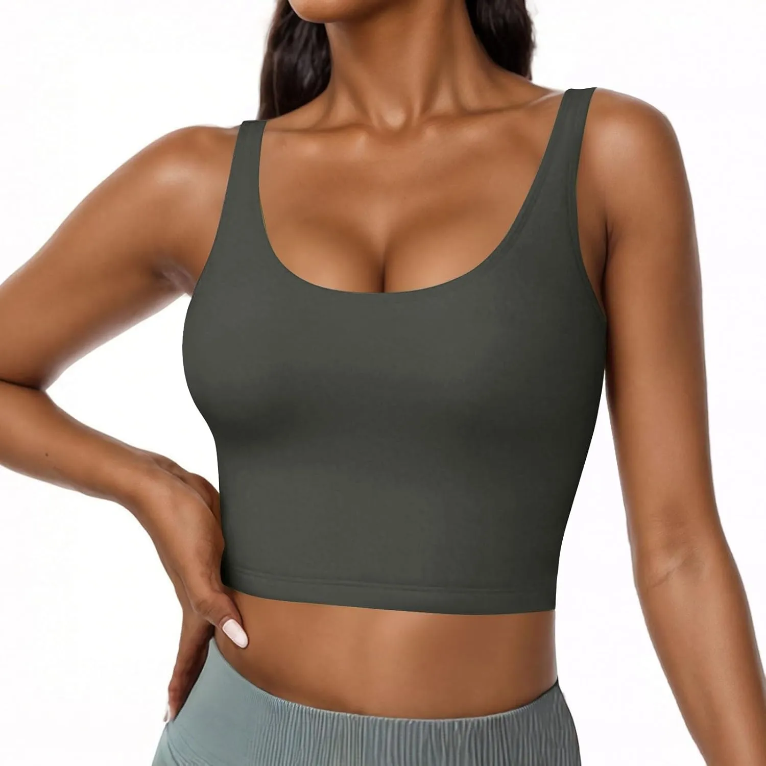 Cotton Tank Top with Built in Bra for Women Adjustable Strap Workout Camisole Yoga Shirts Layer Padded Bra Tank Tops