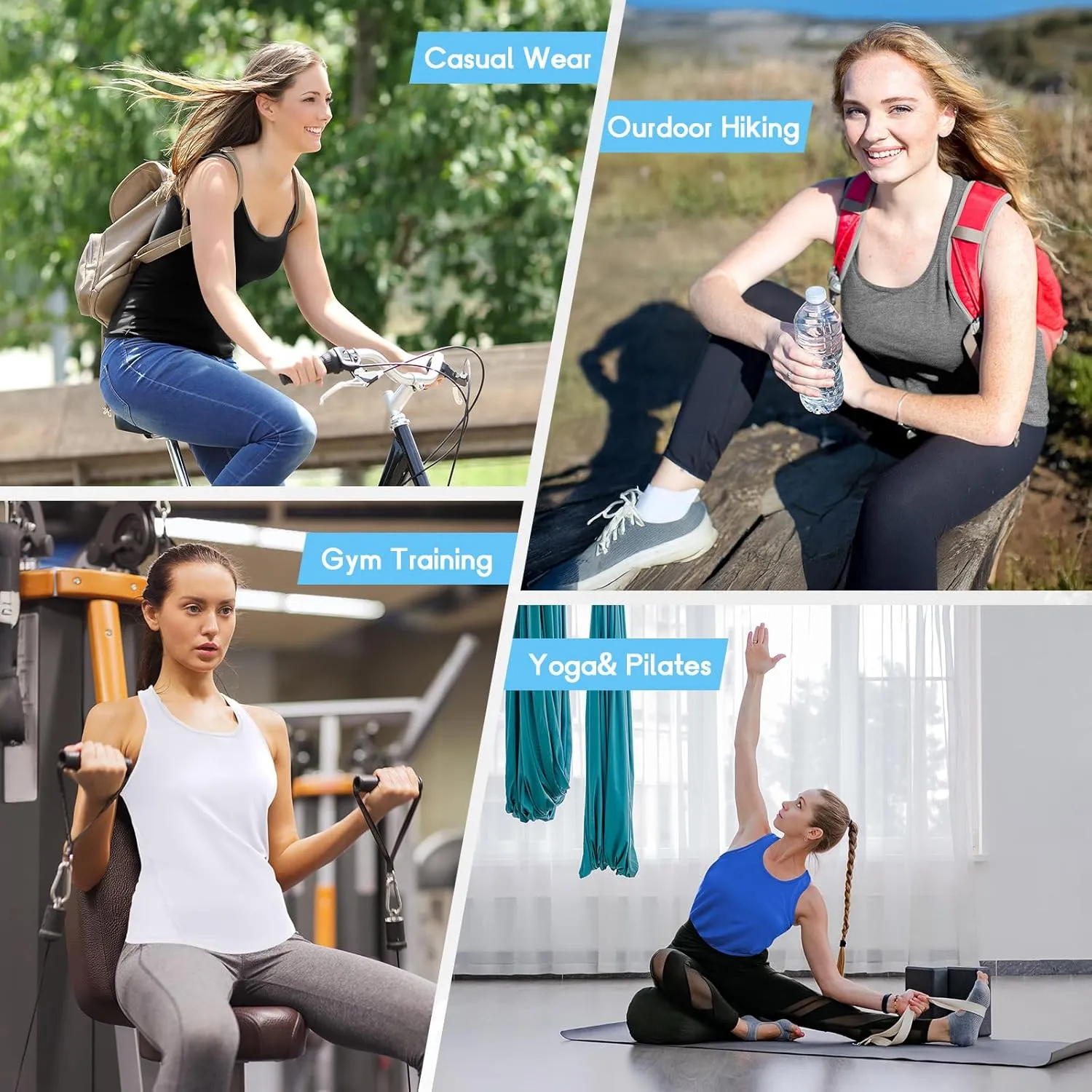 Coume 4 Pack Women's Compression Tank Tops Workout Racerback Tops Basic Sleeveless Athletic Yoga Shirts Dry Fit